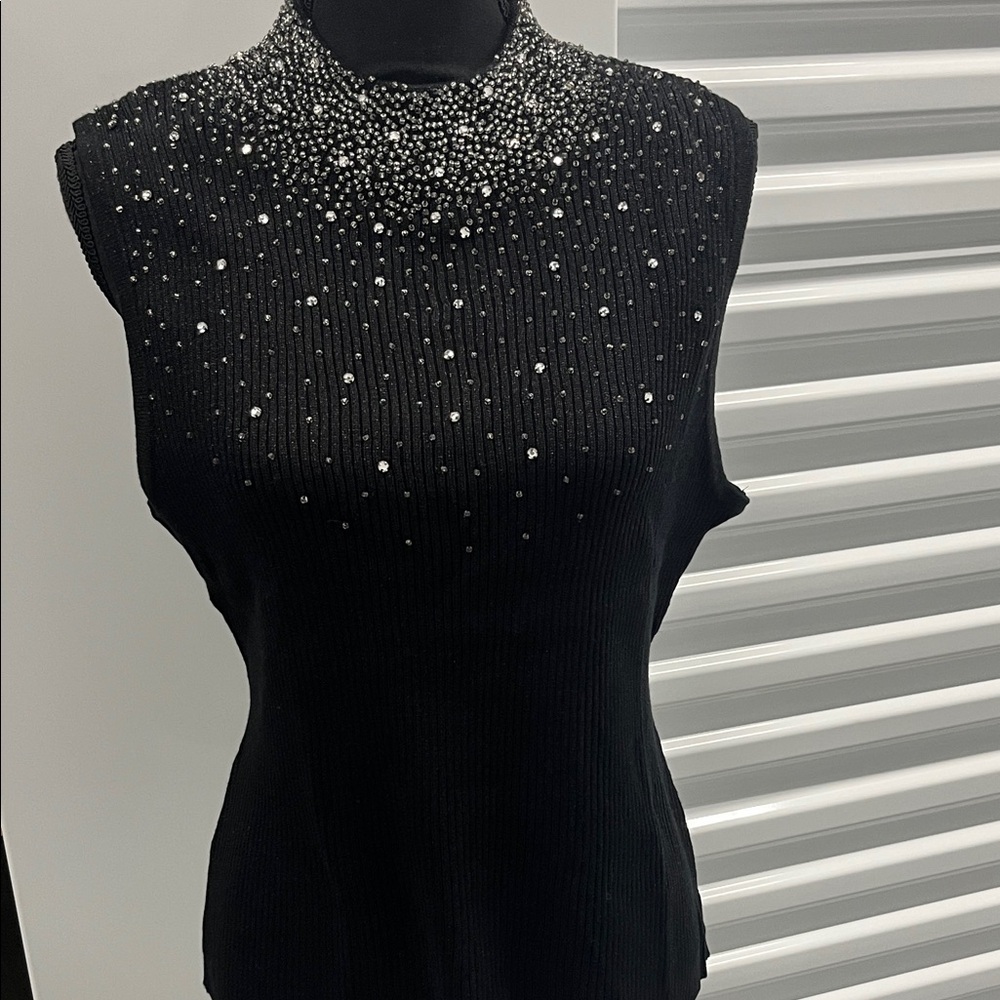 Black Sleeveless Top with Silver Embellishments vintage made by sideffects